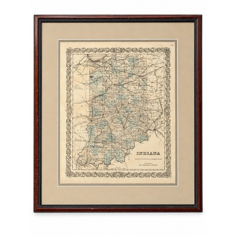 J. H. Colton Indiana Map No. 41 Framed Railroad County Wall Art